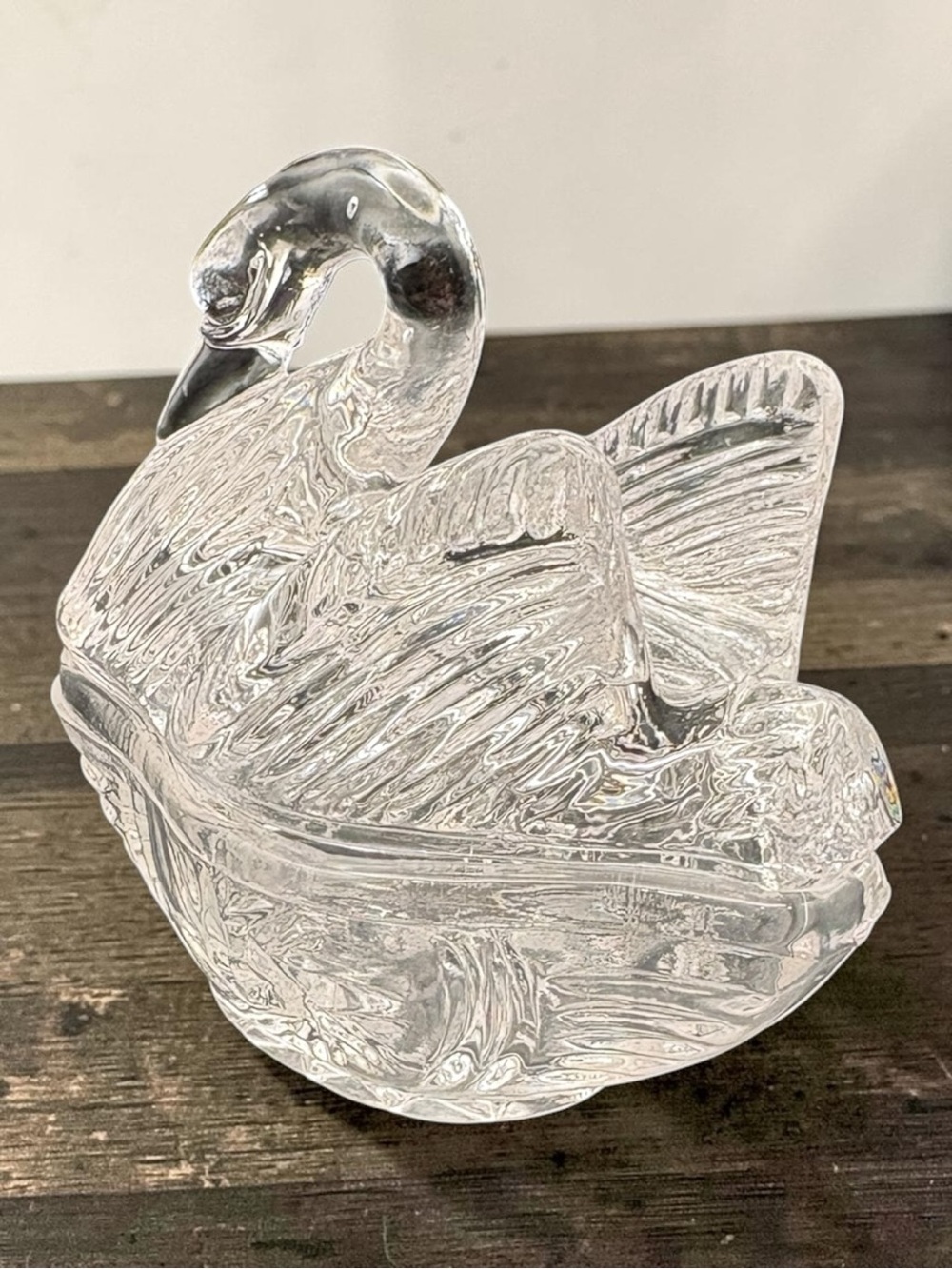 Vintage clear Swan On Nest Style Lead Crystal Cut Glass Trinket Jewelry Dish EUC - Picture 3 of 16